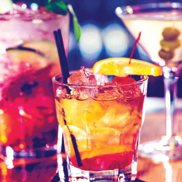 Aurora image of 3 drinks including martini.